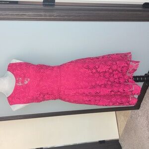 White House Black Market Fuchsia Lace Midi Dress 10